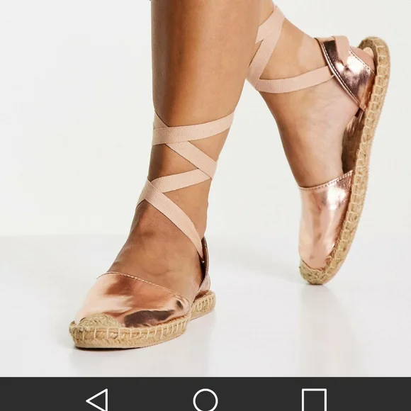 Rose gold tie flat espadrilles - Picture 2 of 9